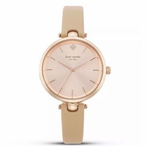 LIKE NEW Kate Spade Beige Leather Strap Rose Gold Dial Women's Watch 34mm